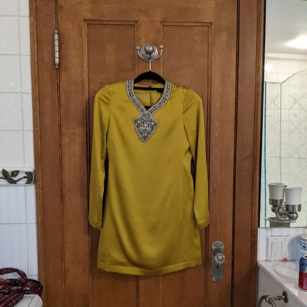 Bird by Juicy Couture Embellished Mustard Gold Silk Dress Size Small